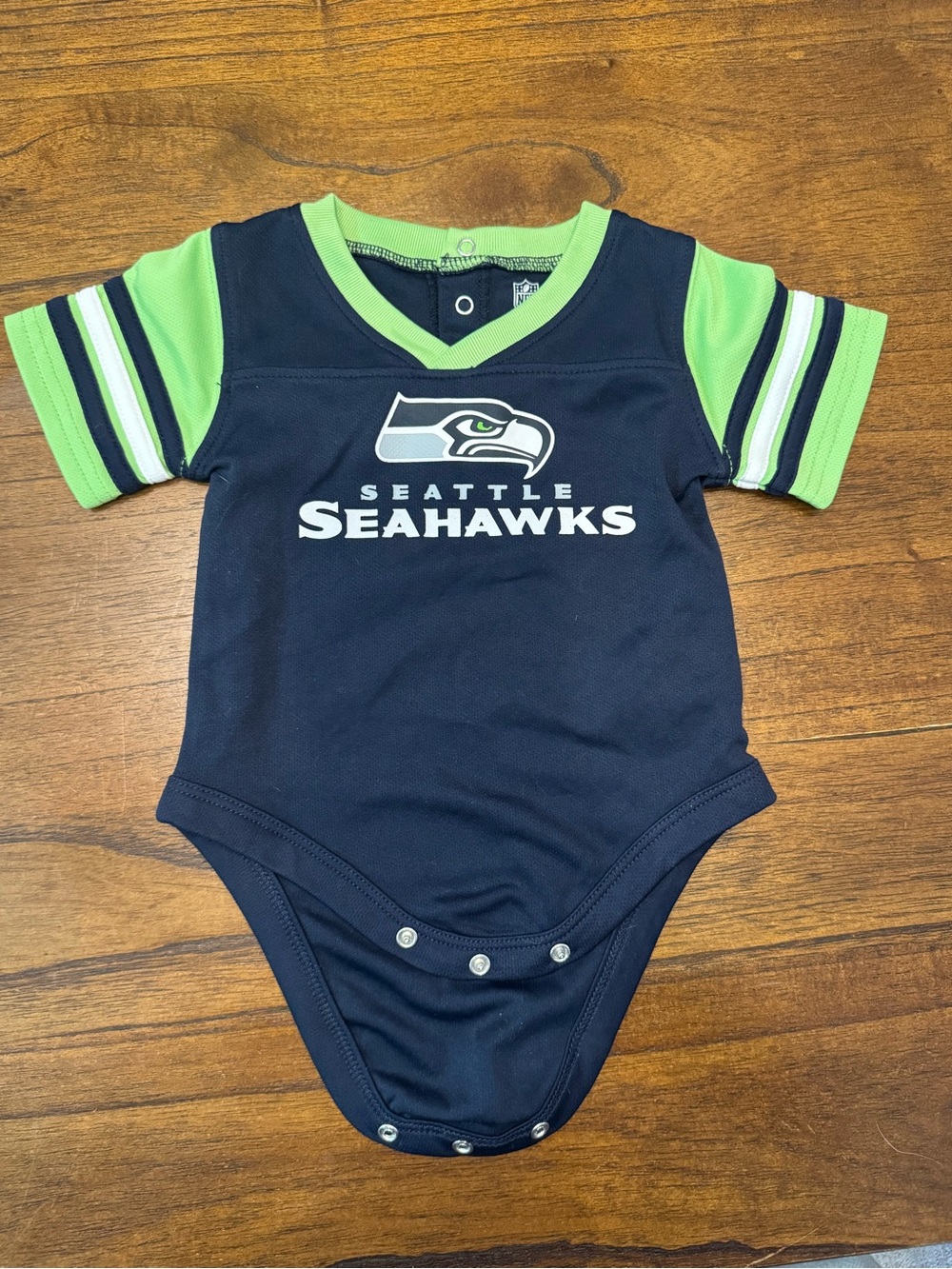 NFL Seattle Seahawks Infant Bodysuit - Navy & Neon Green Trim